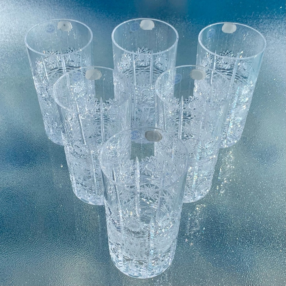 Bohemia Crystal Queen Lace Pattern 12 Oz. Vintage Flat Tumbler Glasses, Set of 6 - Picture 2 of 9